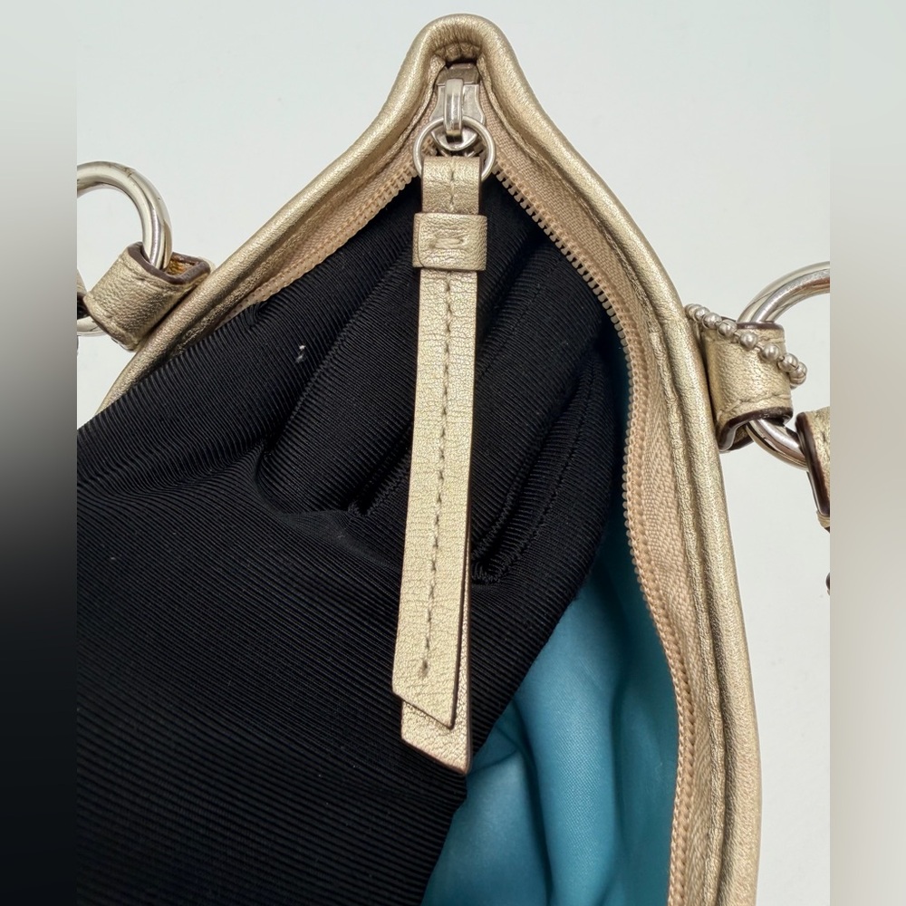 Coach Mini Tote Satchel | Turquoise Blue Interior | Y2K 42416 Metallic Gold - Picture 14 of 16
